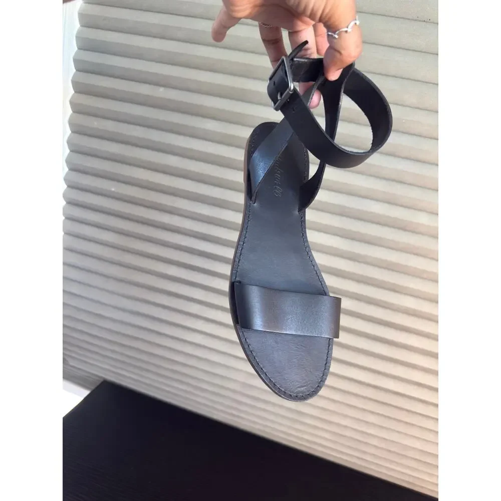 Madewell Black Leather Ankle Strap Flat Sandals Women’s 8.5 Strappy